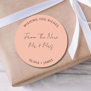 Wünsche an das neue Mr. Mrs. Hochzeitsbag Reichtum Runder Aufkleber