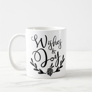 Wünsche & Freude   Typografie in Schwarz und Gold Kaffeetasse