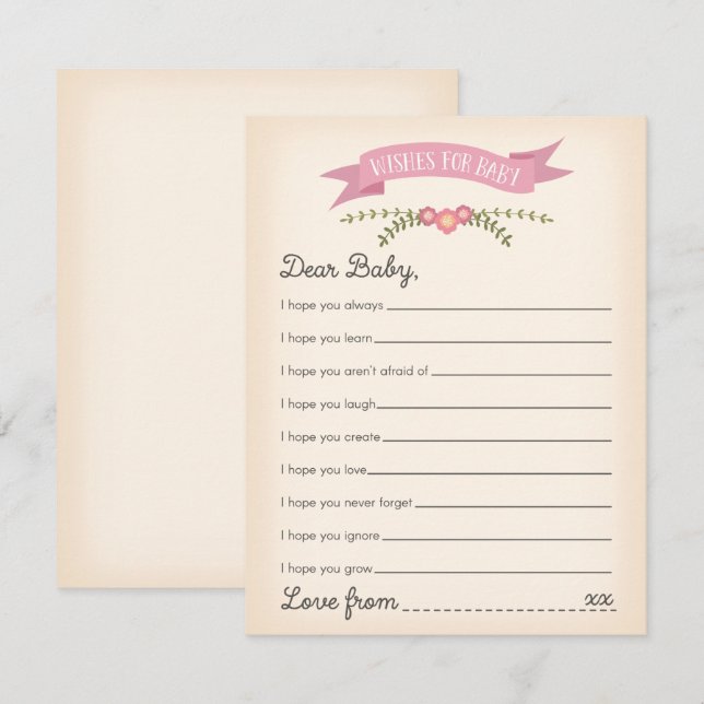Wünsche für Baby - Baby Showcard Einladung (Vorne/Hinten)