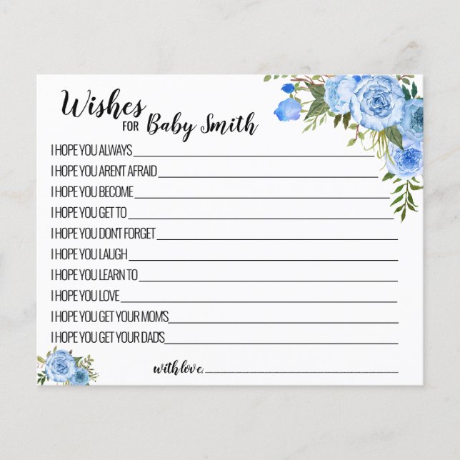 Wünsche für Baby Blue Blume Baby Shower Card Flyer (Vorne)