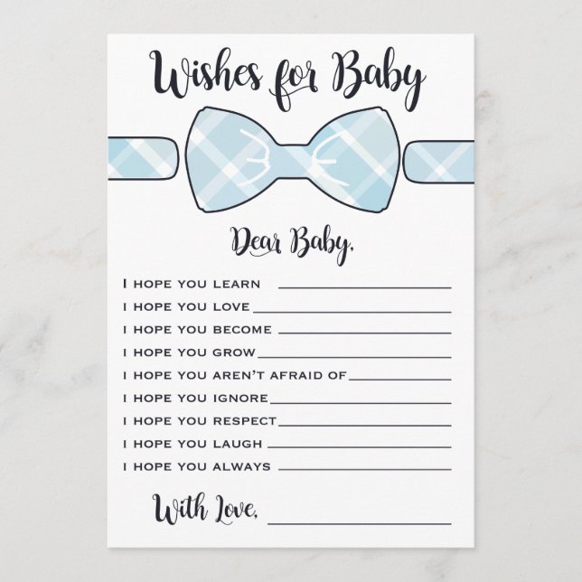 Wünsche für Baby Blue Boy Bowtie Game Card Hinweiskarte (Vorderseite)