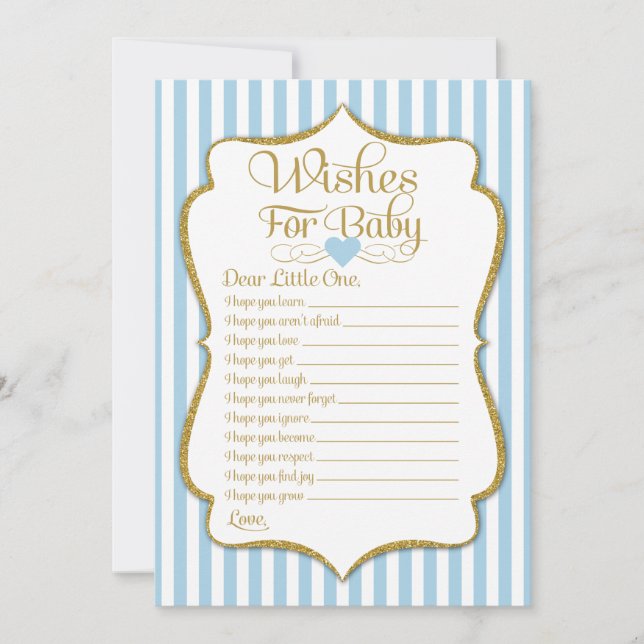 Wünsche für Baby Blue Gold Boy Baby Duschgame Einladung (Vorderseite)