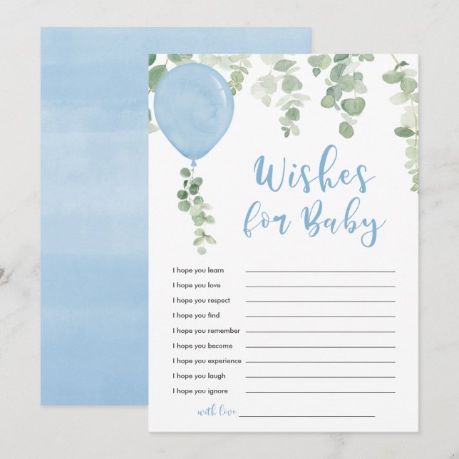 Wünsche für Baby Boy Blue Ballons Einladung (Vorne/Hinten)