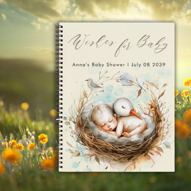 Wünsche für Baby Cute Stork Baby Showbook Notizbuch (Von Creator hochgeladen)