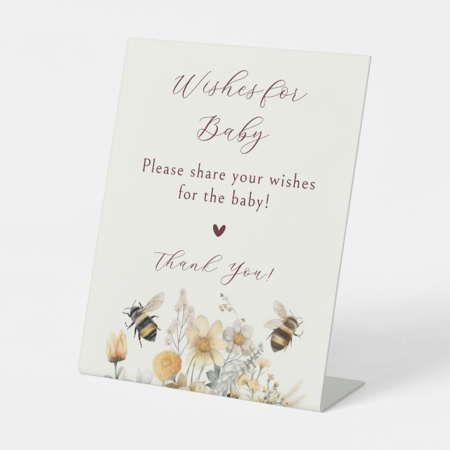 Wünsche für Baby-Dusche Beere Wildblume Floral Sockelschild (Vorderseite)