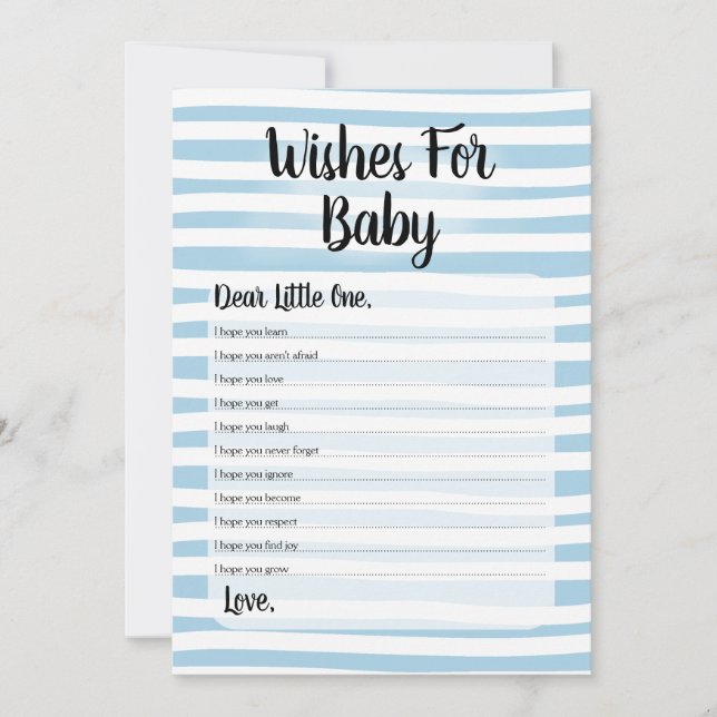 Wünsche für Baby Dusche blau weiß Einladung (Vorderseite)