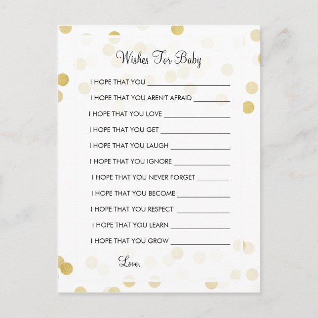 Wünsche für Baby Dusche Gold Foil Glitzer Lights Hinweiskarte (Vorderseite)