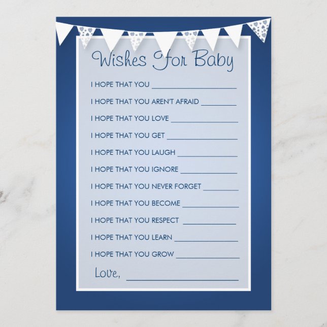 Wünsche für Baby Dusche Liebe Bunting Blue Hinweiskarte (Vorderseite)