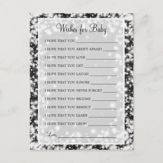 Wünsche für Baby Dusche Winter Sparkle Black Einladungspostkarte (Vorderseite)
