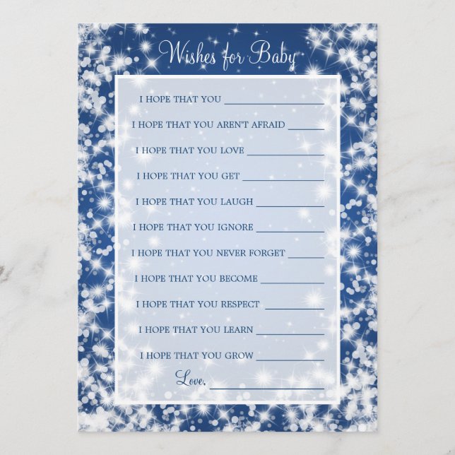 Wünsche für Baby Dusche Winter Sparkle Blue Hinweiskarte (Vorderseite)