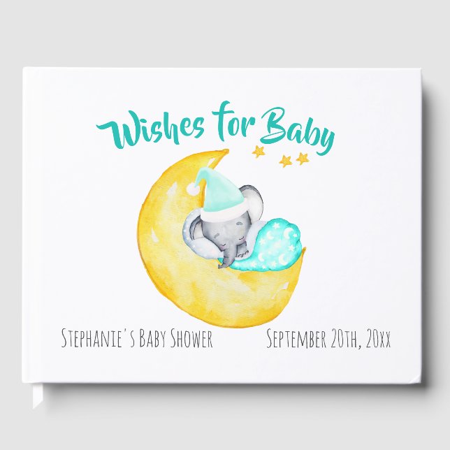 Wünsche für Baby Elephant Moon & Stars Babydusche Gästebuch (Vorderseite)