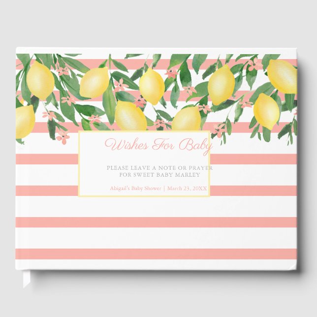 Wünsche für Baby Girl, Limonen Pink Baby Dusche Gästebuch (Vorderseite)
