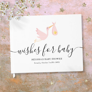Wünsche für Baby Girl Pink Stork Star Baby Dusche Gästebuch