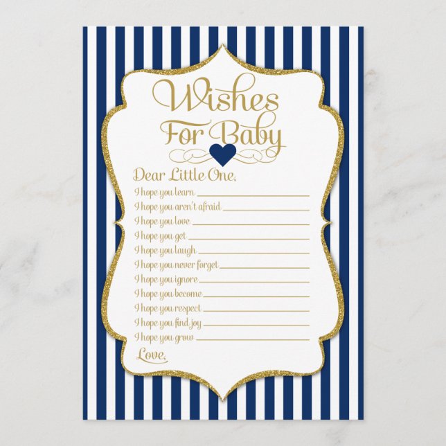 Wünsche für Baby Navy Blue Gold Baby Duschgame Hinweiskarte (Vorderseite)