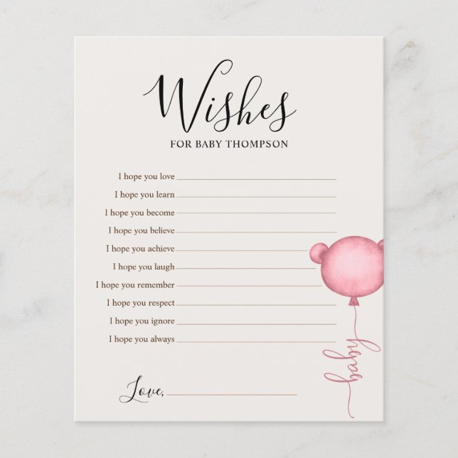 Wünsche für Baby Pink Beary Niedlich Baby Showspie (Vorderseite)