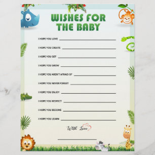 Wünsche für Baby Shower Game [Tierthema] Briefbogen