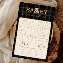 Wünsche für Baby-Spielkarte Grüner Karierter Teddy