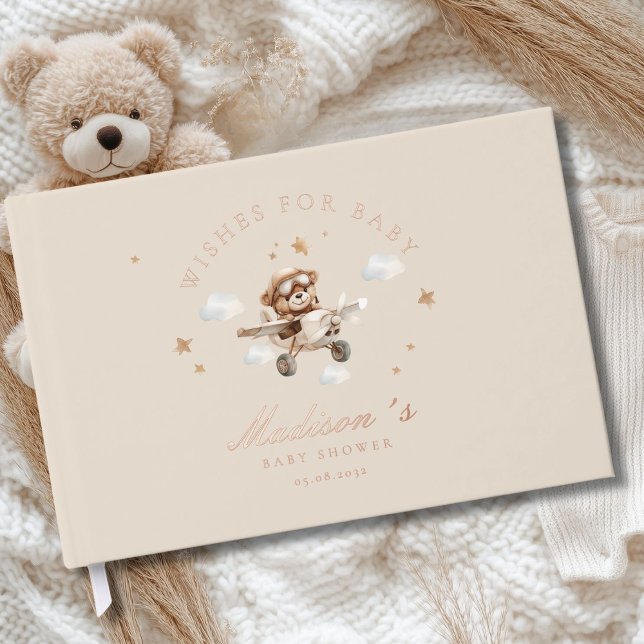 Wünsche für Baby! Teddy Bear & Airplane Gästebuch (Personalized "Wishes for Baby!" Teddy Bear & Airplane Foil Guest Book.)