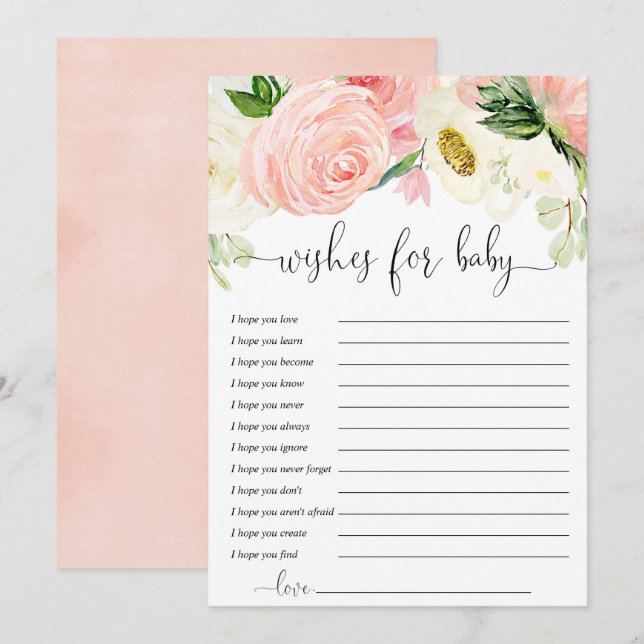 Wünsche für Babykarte Rosa goldene Vegetation Blum Einladung (Vorne/Hinten)