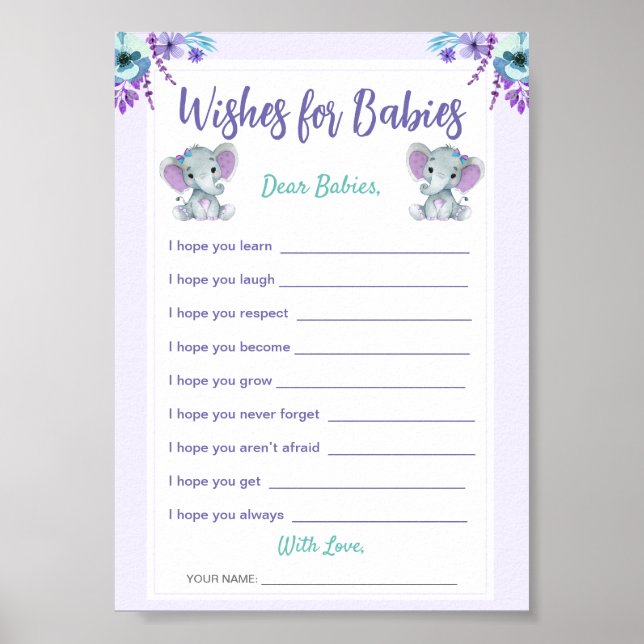 Wünsche für Babys Twin Girl Dusche Digitale Karte Poster (Vorne)