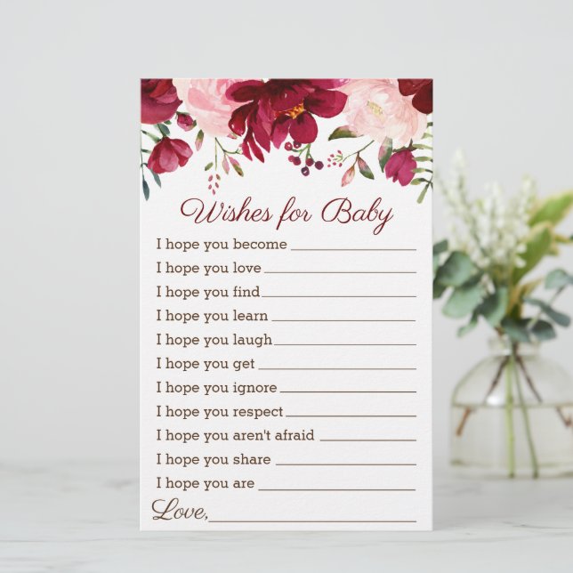 Wünsche für das Baby Showspiel Burgundy Pink Flora (Stehend Vorderseite)
