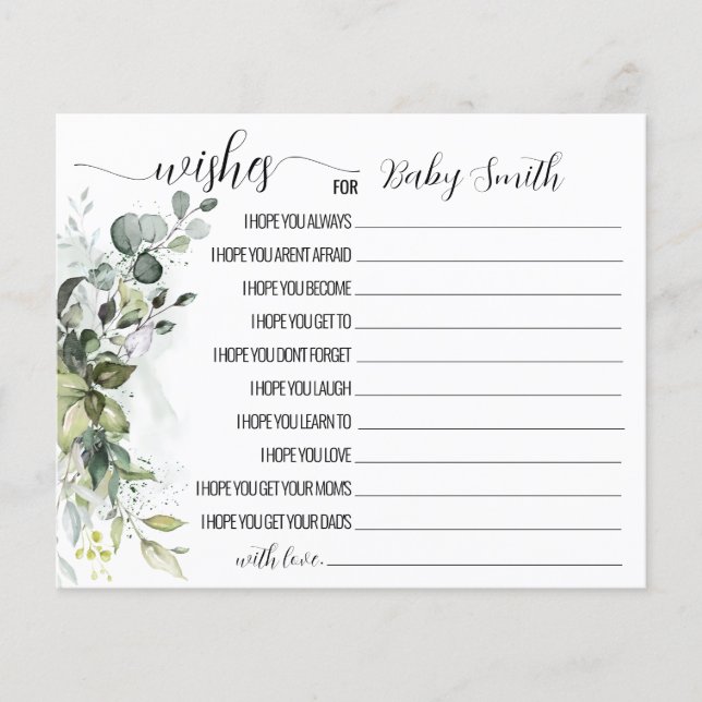 Wünsche für die Baby Greenery Baby Shower Karte (Vorne)