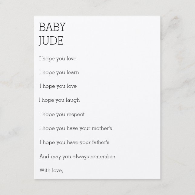 Wünsche für ein Baby Hinweiskarte (Vorderseite)