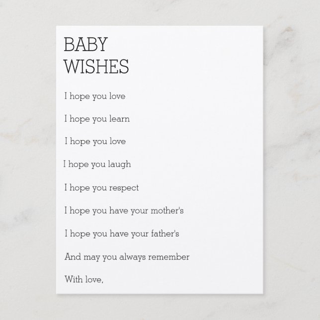 Wünsche für ein Baby Hinweiskarte (Vorderseite)