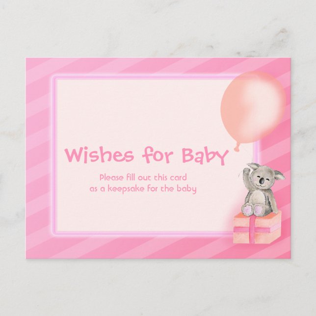 Wünsche für ein kleines Mädchen - Koala Babydusche Hinweiskarte (Vorderseite)