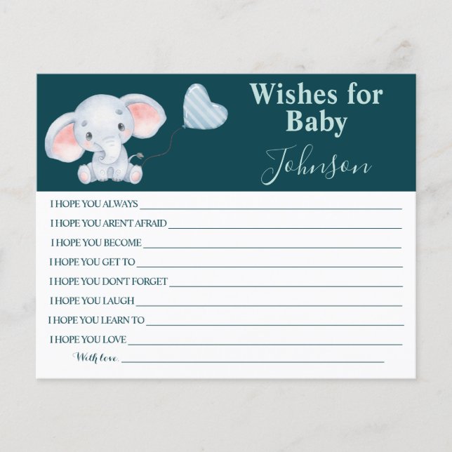 Wünsche für Kinder | Baby Elephant | Babyduschkart Flyer (Vorne)