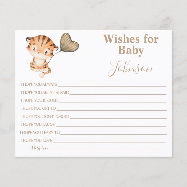 Wünsche für Kinder | Baby Tiger | Babyduschkarte Flyer (Vorne)