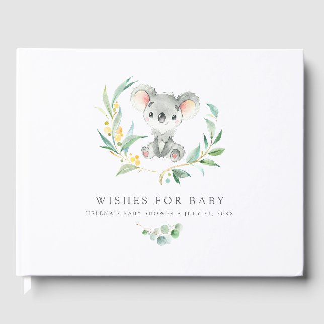 Wünsche für Kinder | Bush Baby Koala Babydusche Gästebuch (Vorderseite)