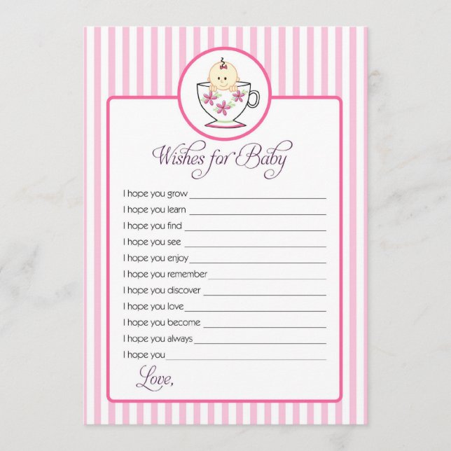 Wünsche für Kinderkarte - Baby in Tee-Cup-Design Hinweiskarte (Vorderseite)