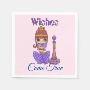 Wünsche Kommen Sie Lila Genie Girl Magic Flasche Serviette