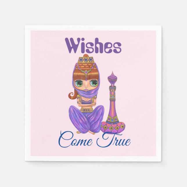 Wünsche Kommen Sie Lila Genie Girl Magic Flasche Serviette (Vorderseite)