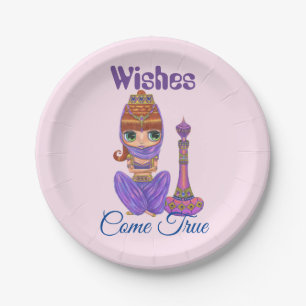 Wünsche Kommen Sie Lila Genie Girl Magie Flasche Pappteller