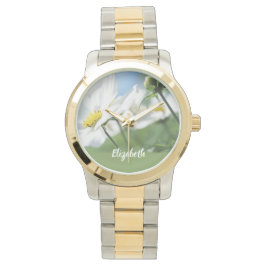 Wünsche mit White Daisies Personalisiert Armbanduhr
