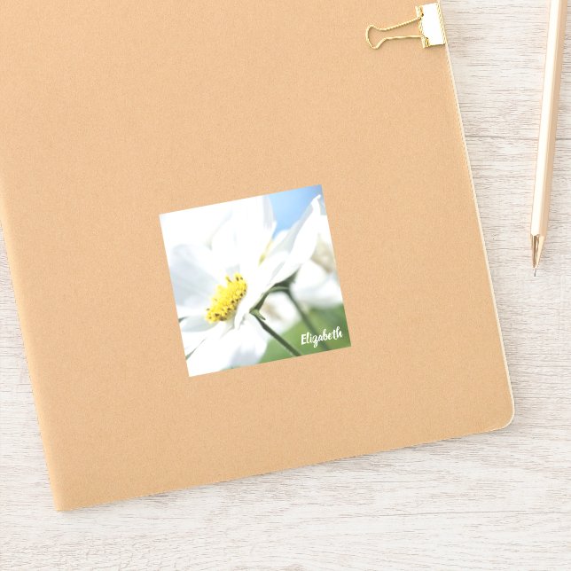 Wünsche mit White Daisies Personalisiert Aufkleber (Notizbuch)