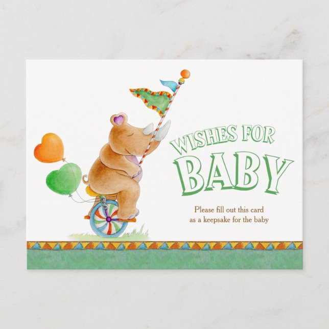 Wünsche nach Baby Circus Nhinoceros Dusche Postkar Hinweiskarte (Vorderseite)