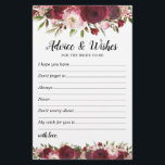 Wünsche und Beratung Burgund Brautparty<br><div class="desc">Machen Sie Ihr Brautparty mit diesen eleganten "Ratschläge & Wünsche" Brautparty Vorlagen zu erinnern! Mit eleganten bordeauxfarbenen und blüten Aquarellbildern und einer Textvorlage,  die angepasst werden kann. Um ein Design detaillierter zu bearbeiten,  klicken Sie auf diese Vorlage personalisieren und scrollen Sie dann nach unten,  um weitere Anpassungen vorzunehmen!</div>