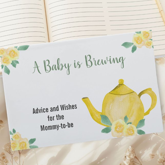 Wünsche und Ratschläge Gelbe Teekanne Babydusche Gästebuch (Baby is Brewing Baby Shower Guest Book with Yellow Teapot and Flowers)