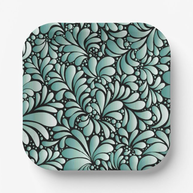 Wünschen Fleur-Muster in Minty Green Pappteller (Vorderseite)