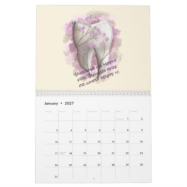 Wünschen oder Motto für jeden Monat. Zahnarztgesch Kalender (Jan 2027)