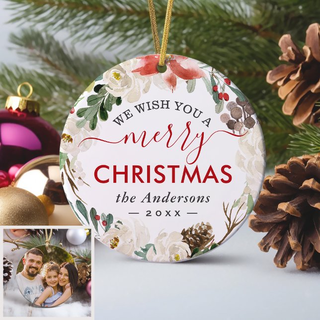 Wünschen Sie ein frohes Weihnachtskraut Blumengebä Keramik Ornament (Sample)