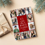 Wünschen Sie eine frohe Weihnachts 10 Foto Collage Feiertagskarte<br><div class="desc">Wir wünschen Ihnen frohe Weihnachten! Diese Urlaubsfotokarte enthält eine klassische Nachricht in einer lustigen Weihnachtsbaumform auf festlichem rotem Hintergrund. Mit einer Collage von 10 Fotos auf der Vorderseite, ist es eine großartige Möglichkeit, Weihnachtsjubeln an Freunde und Familie zu schicken. Die spielerische Typenbearbeitung ist wie ein Weihnachtsbaum geformt und mit schneebedeckten...</div>