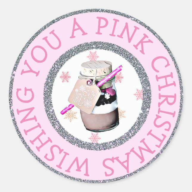 Wünschen Sie einen rosa Weihnachtsaufkleber Runder Aufkleber (Vorderseite)