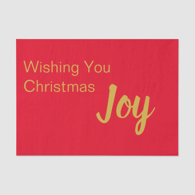 Wünschen Sie Weihnachten Joy Bright Red Gold Text Seidenpapier (Vorderseite)