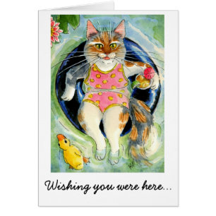 Wünschend waren Sie hier, Katze auf Ferienkarte