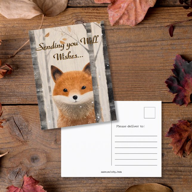 Wünscht Whimsischer Fall Forest Fox Postkarte (Well Wishes Whimsical Fall Forest Fox Postcard)