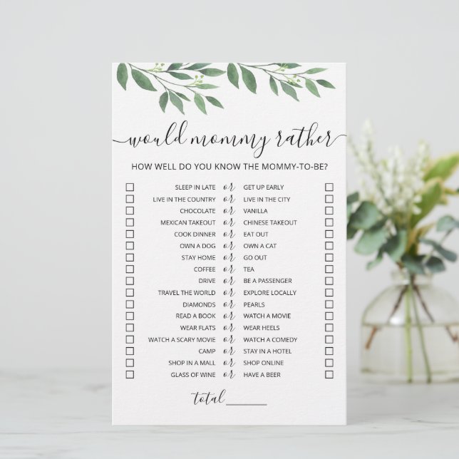 Würde Mommy eher Baby Shower Game (Stehend Vorderseite)
